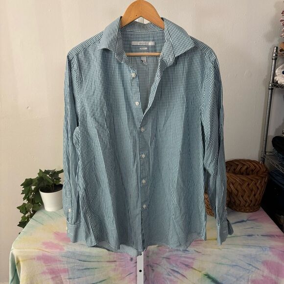 Perry Ellis Blue Casual Button Down Shirt Lightweight Cotton large - Picture 2 of 7